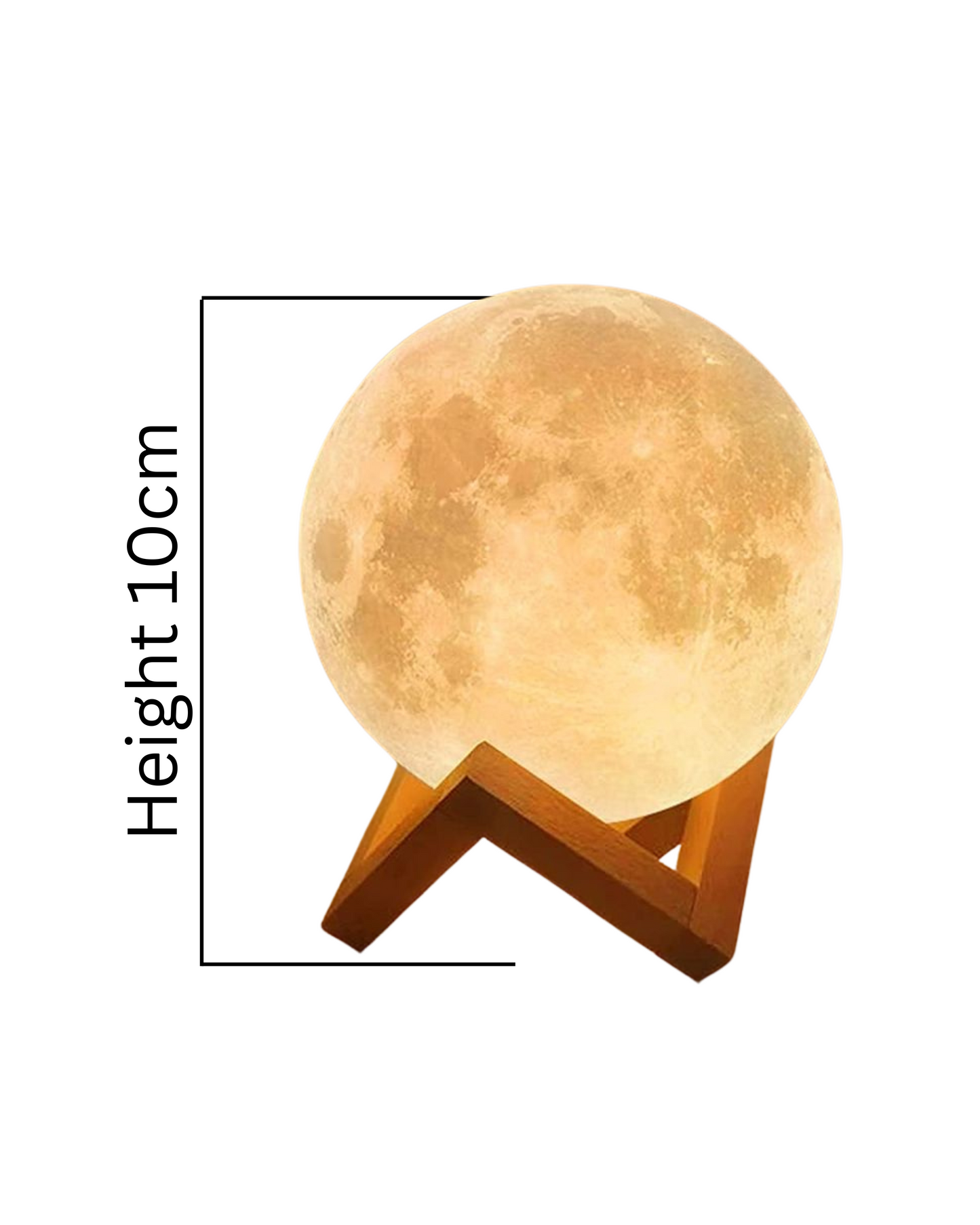 3D Printed Moon Lamp with Wooden Stand – 10cm